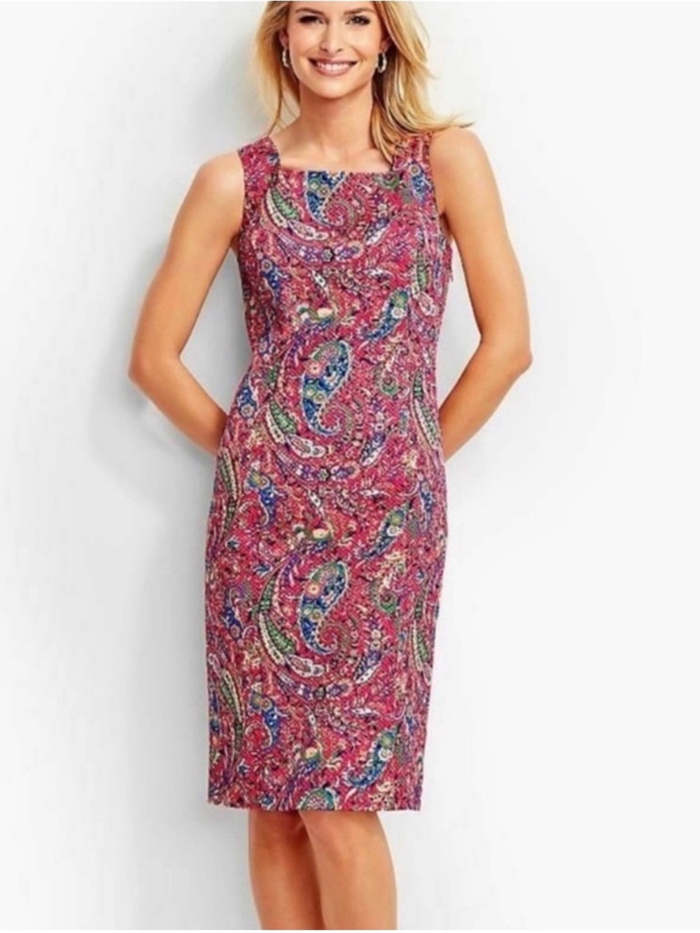 Talbots‎ Dress Women's Size 6 Pink Multicolor Paisley Print Sleeveless Sheath